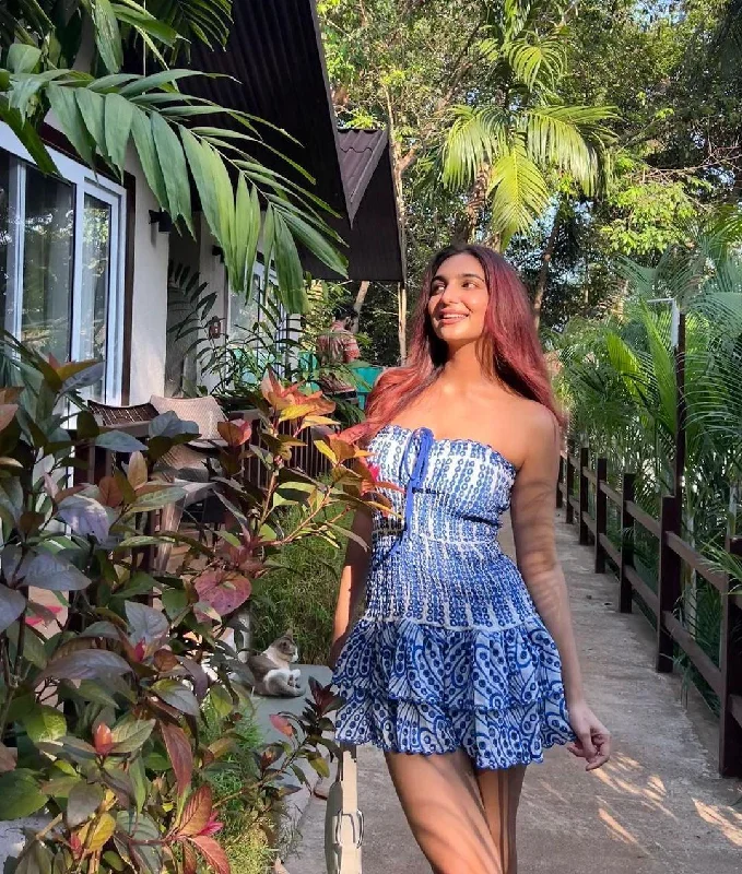 Mini dresses with fringe for a bohemian style Praiano Luxe Summer Dress in Blue