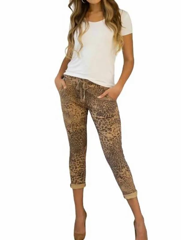 Women's Tight Trousers with Drawstring Waist in Khaki for a Relaxed and Adjustable FitCheetah Print Crinkle Jogger In Tan/black Women's Tight Trousers with Drawstring Waist in Khaki for a Relaxed and Adjustable FitCheetah Print Crinkle Jogger In Tan/black