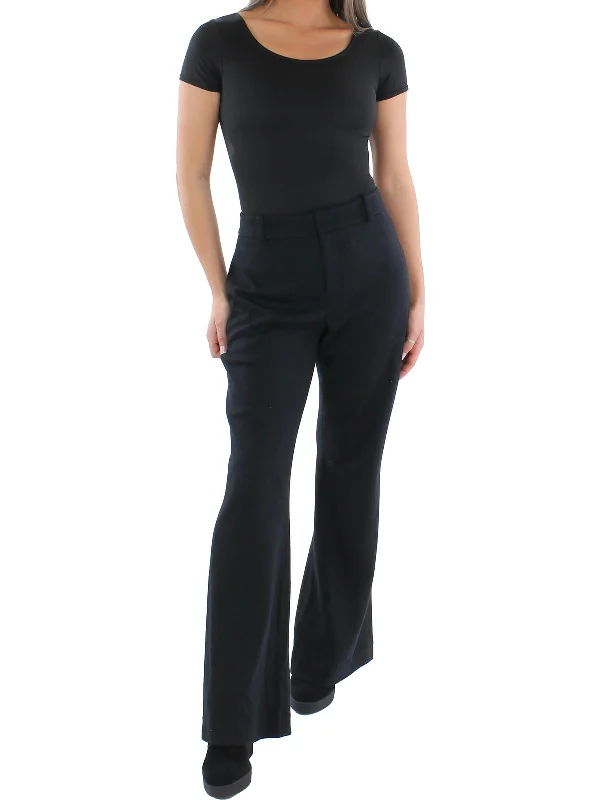 Women's Faux Leather Tight Trousers with Studded Details in Brown for an Edgy StyleWomens Slim Work Wear Flared Pants