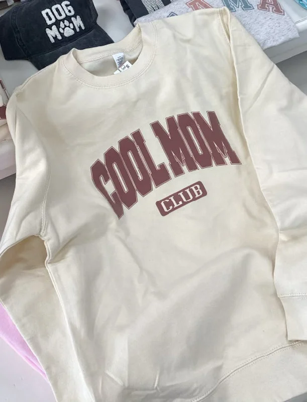 Long - Sleeve Women Sweater with Ribbed CuffsDistressed Vintage Cool Mom Crew