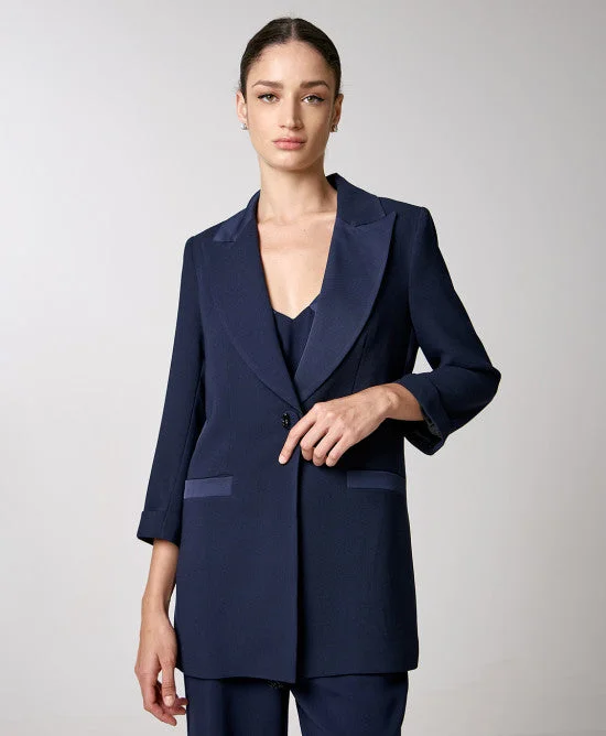 Cable - Knit Women Sweater with Intricate PatternsAccess Fashion Navy Blazer With Satin Detail Cable - Knit Women Sweater with Intricate PatternsAccess Fashion Navy Blazer With Satin Detail