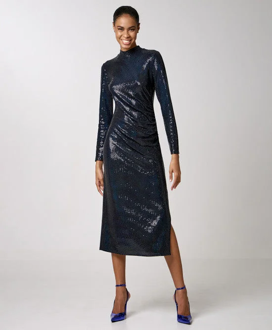 Plus - Size Women Sweater with a Flattering FitAccess Fashion Navy/Blue Shimmery Dress With Side Slit Plus - Size Women Sweater with a Flattering FitAccess Fashion Navy/Blue Shimmery Dress With Side Slit