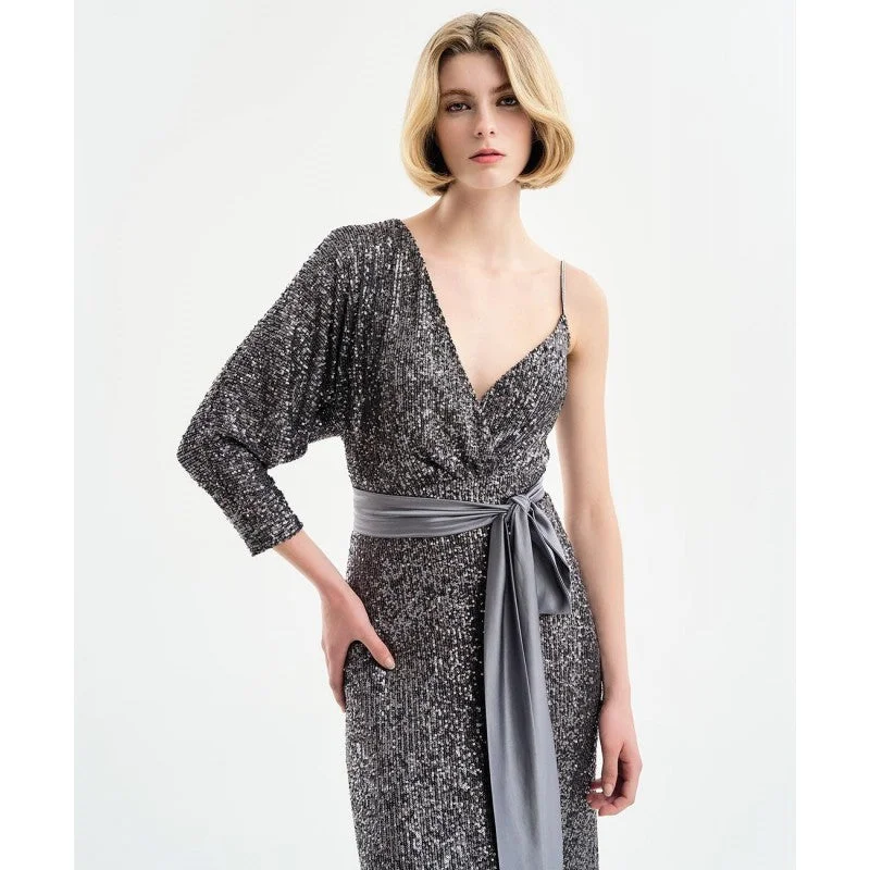 Organic Cotton Women Sweater for an Eco - Friendly ChoiceAccess Fashion Silver/Grey Sequin With Single Long Sleeve Organic Cotton Women Sweater for an Eco - Friendly ChoiceAccess Fashion Silver/Grey Sequin With Single Long Sleeve