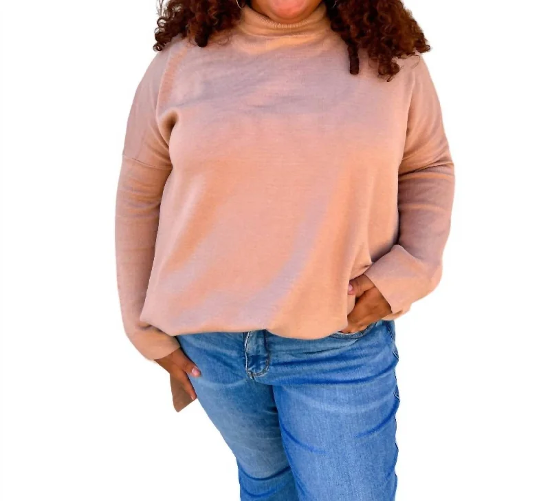 Turtleneck Women Sweater for a Classic and Elegant StyleAllie Mock Neck Long Sleeve Top (Plus) In Caramel Turtleneck Women Sweater for a Classic and Elegant StyleAllie Mock Neck Long Sleeve Top (Plus) In Caramel