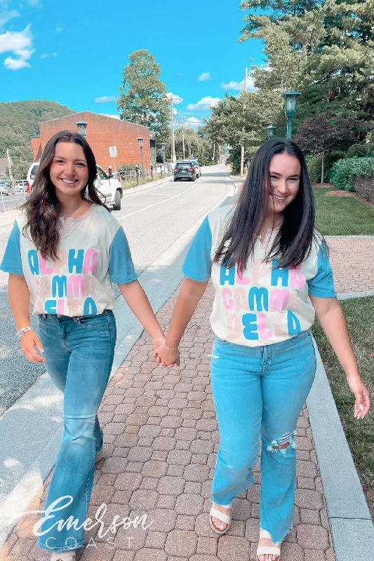 Crew Neck Women T Shirt with a Timeless DesignAlpha Gamma Delta Pastel Colorblock Henley Crew Neck Women T Shirt with a Timeless DesignAlpha Gamma Delta Pastel Colorblock Henley