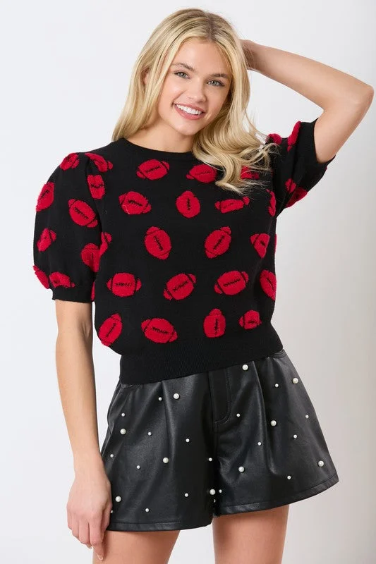 Color - Blocked Women Sweater for a Bold Fashion StatementGameday Party Black Football Top Color - Blocked Women Sweater for a Bold Fashion StatementGameday Party Black Football Top
