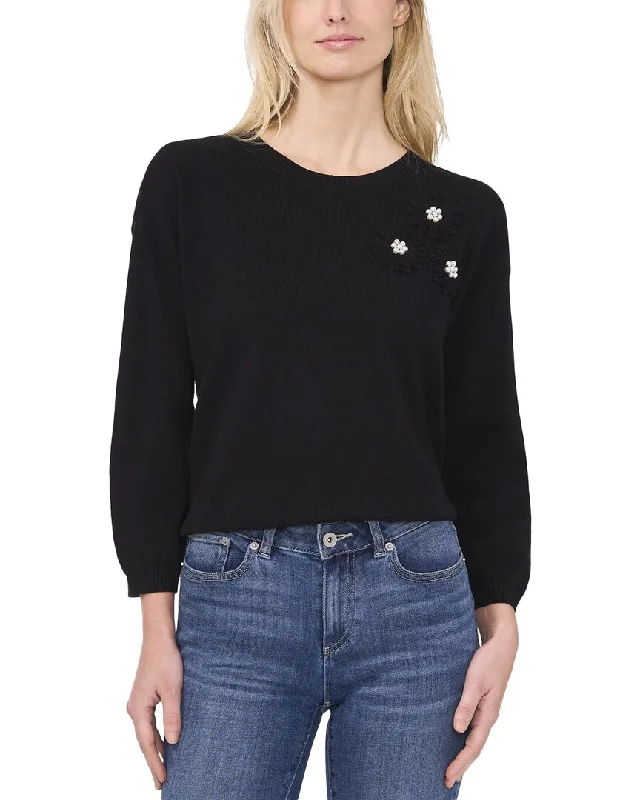 Hand - Knitted Women Sweater with Artisanal CharmCece Flower Embroidery With Pearls Sweater Hand - Knitted Women Sweater with Artisanal CharmCece Flower Embroidery With Pearls Sweater
