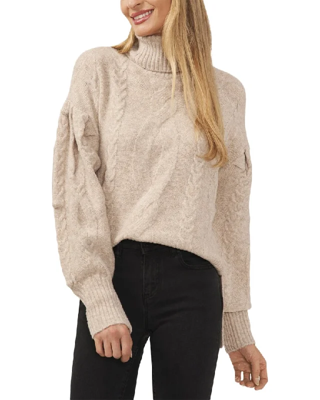 Color - Blocked Women Sweater for a Bold Fashion StatementCece Pompom Mixed Cable Turtleneck Wool-Blend Sweater Color - Blocked Women Sweater for a Bold Fashion StatementCece Pompom Mixed Cable Turtleneck Wool-Blend Sweater