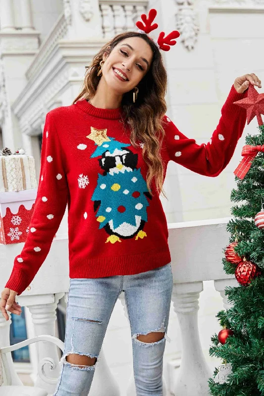 Sequin - Embellished Women Sweater for Special OccasionsChristmas Penguin Graphic Sequin Sweater Sequin - Embellished Women Sweater for Special OccasionsChristmas Penguin Graphic Sequin Sweater