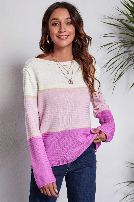 Organic Cotton Women Sweater for an Eco - Friendly ChoiceColor Block Horizontal Ribbing Sweater Organic Cotton Women Sweater for an Eco - Friendly ChoiceColor Block Horizontal Ribbing Sweater