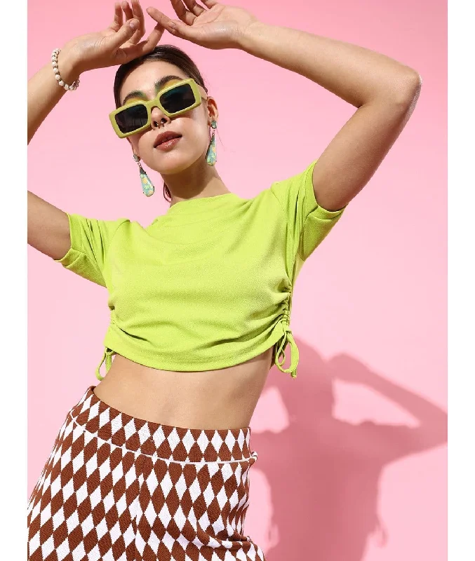 Crop Top Women T Shirt to Pair with High - Waisted BottomsCotton Stretchable Side Drawstring Crop Top Crop Top Women T Shirt to Pair with High - Waisted BottomsCotton Stretchable Side Drawstring Crop Top