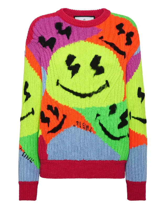 Sequin - Embellished Women Sweater for Special OccasionsCotton Blend Roundneck Smile Sequin - Embellished Women Sweater for Special OccasionsCotton Blend Roundneck Smile