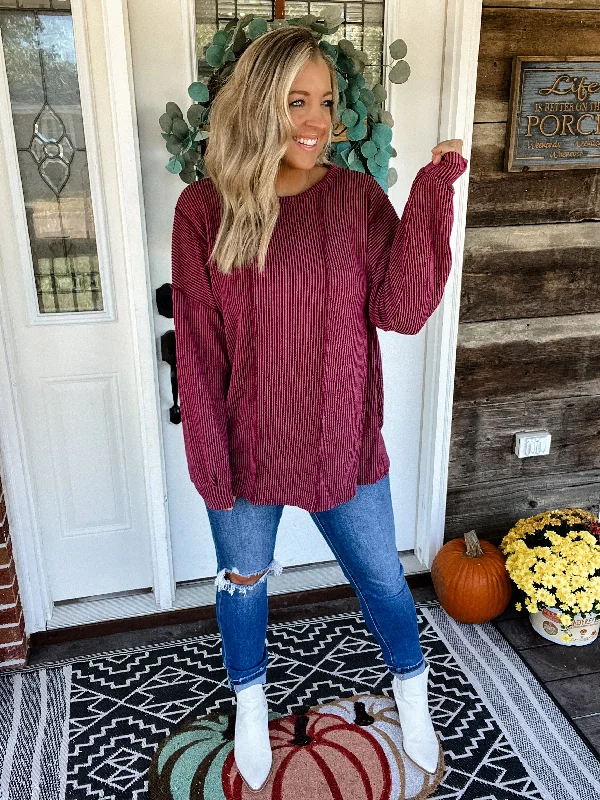 Organic Cotton Women Sweater for an Eco - Friendly ChoiceDowntown Vibes Ribbed Top - Burdundy Organic Cotton Women Sweater for an Eco - Friendly ChoiceDowntown Vibes Ribbed Top - Burdundy
