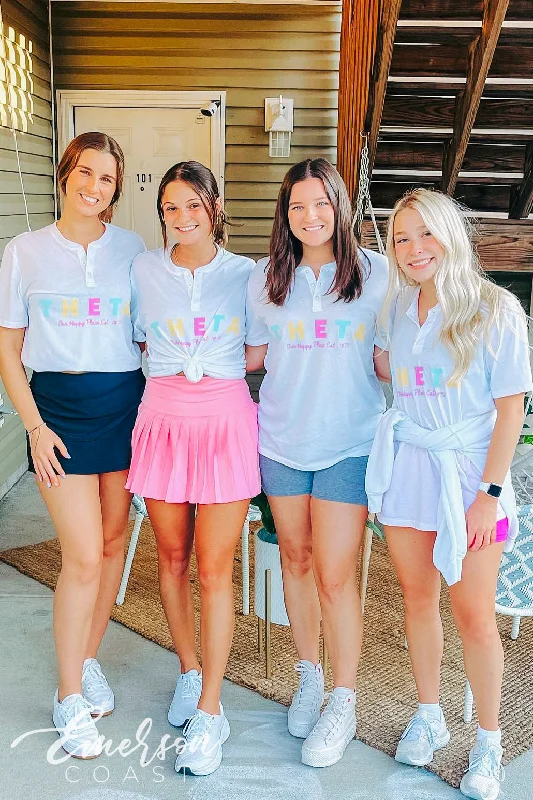 Muscle Women T Shirt for a Sporty and Casual LookKappa Alpha Theta FDOC Pastel Henley Muscle Women T Shirt for a Sporty and Casual LookKappa Alpha Theta FDOC Pastel Henley