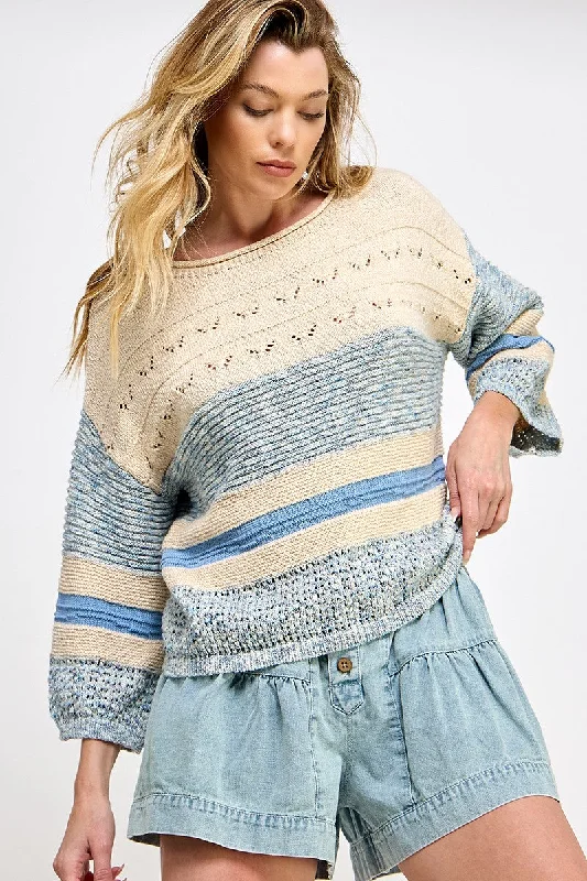 Organic Cotton Women Sweater for an Eco - Friendly ChoiceNatural Blue Open-Stitch Sweater Top Organic Cotton Women Sweater for an Eco - Friendly ChoiceNatural Blue Open-Stitch Sweater Top