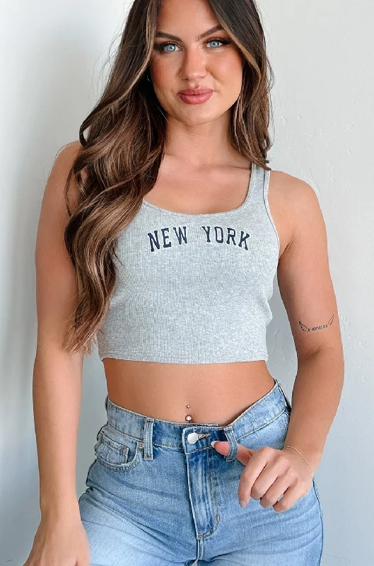 Cashmere Women Sweater with a Luxurious Soft TouchNew York Dreamer Ribbed "New York" Crop Tank (Heather Grey) Cashmere Women Sweater with a Luxurious Soft TouchNew York Dreamer Ribbed "New York" Crop Tank (Heather Grey)