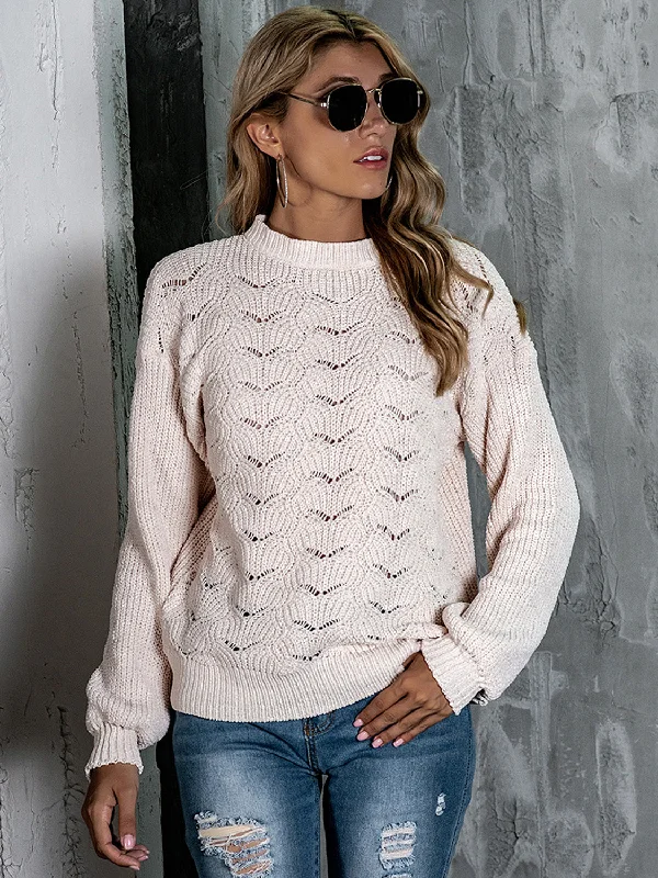 V - Neck Women Sweater to Elongate the NecklineOpenwork Mock Neck Long Sleeve Sweater V - Neck Women Sweater to Elongate the NecklineOpenwork Mock Neck Long Sleeve Sweater