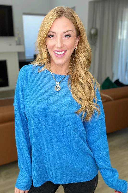 Floral Print Women Sweater for a Feminine AppealRibbed Brushed Hacci Sweater in Ocean Blue Floral Print Women Sweater for a Feminine AppealRibbed Brushed Hacci Sweater in Ocean Blue