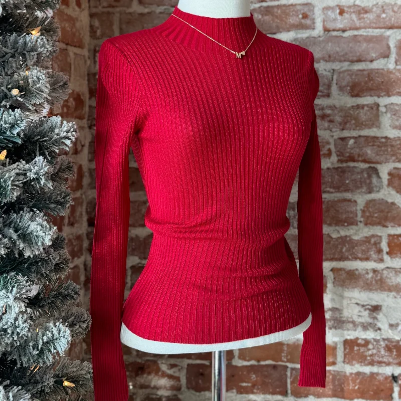 Turtleneck Women Sweater for a Classic and Elegant StyleStuck In Your Ways Ribbed Mock Neck Sweater Red Turtleneck Women Sweater for a Classic and Elegant StyleStuck In Your Ways Ribbed Mock Neck Sweater Red