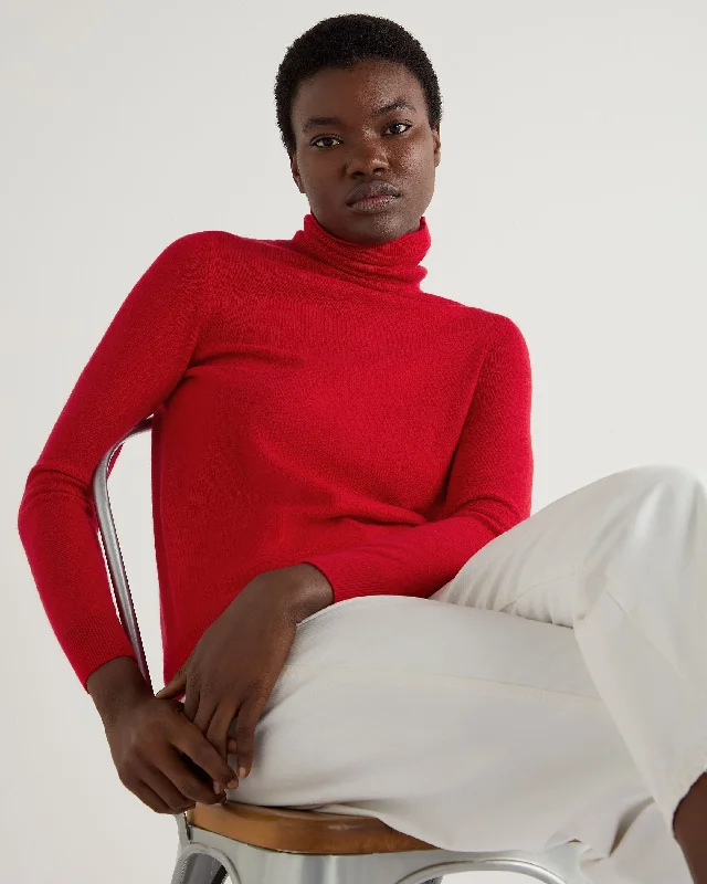 Striped Women Sweater with a Timeless PatternWomen's Luna Turtle Neck Cashmere Sweater Riding Red Striped Women Sweater with a Timeless PatternWomen's Luna Turtle Neck Cashmere Sweater Riding Red