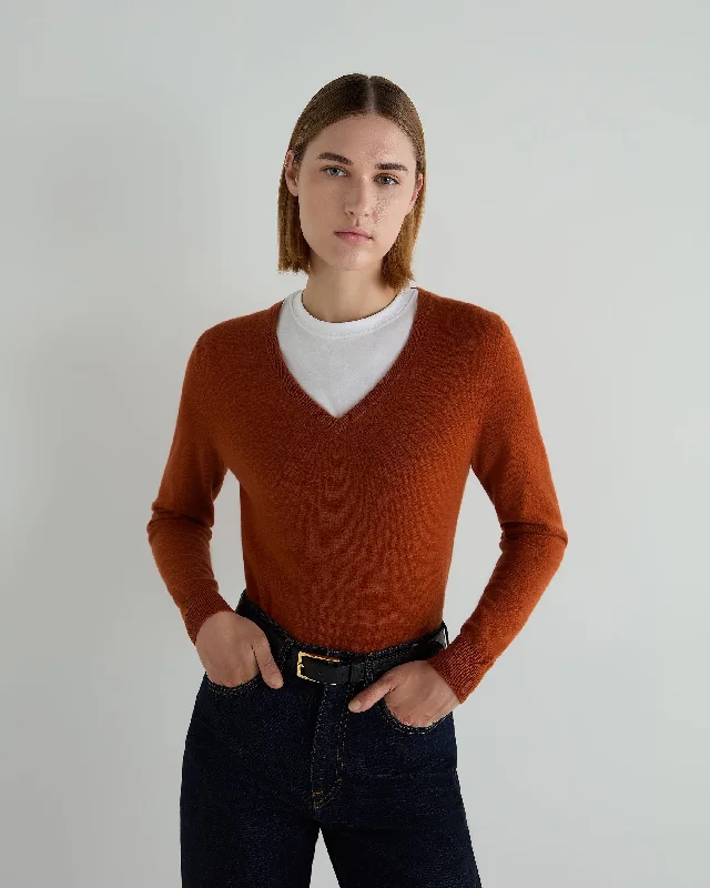 Lightweight Women Sweater for Spring and FallWomen's Phoebe V Neck Cashmere Sweater Rust Orange Lightweight Women Sweater for Spring and FallWomen's Phoebe V Neck Cashmere Sweater Rust Orange
