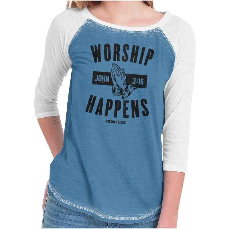 Sheer Women T Shirt for a Stylish and Alluring LookWorship Happens Baseball Raglan T Sheer Women T Shirt for a Stylish and Alluring LookWorship Happens Baseball Raglan T