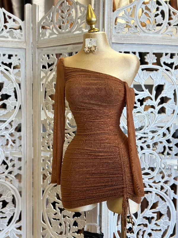 Lace - Embellished Women Dress for an Elegant and Sophisticated AppearanceLace - Embellished Women Dress for an Elegant and Sophisticated AppearanceAssymetrical Mesh Mini Dress- Stretchy