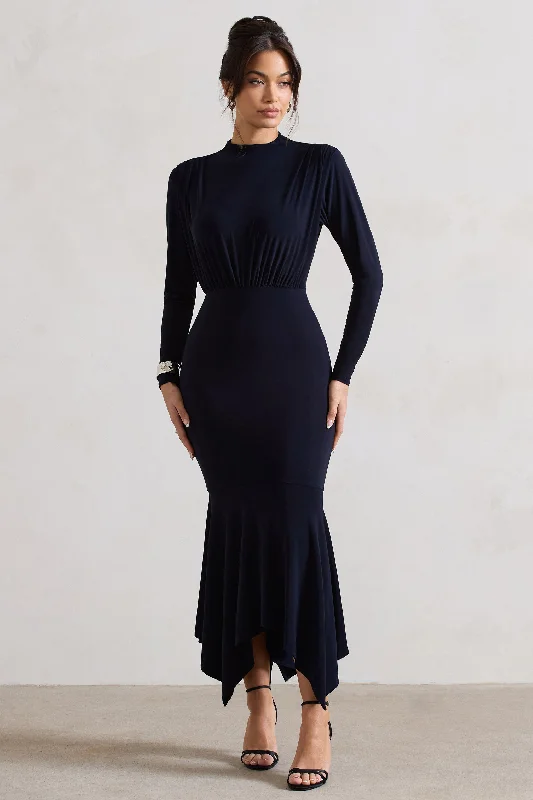 Lace - Embellished Women Dress for an Elegant and Sophisticated AppearanceLace - Embellished Women Dress for an Elegant and Sophisticated AppearanceCarla | Navy High-Neck Maxi Dress With Draped Hem Lace - Embellished Women Dress for an Elegant and Sophisticated AppearanceLace - Embellished Women Dress for an Elegant and Sophisticated AppearanceCarla | Navy High-Neck Maxi Dress With Draped Hem