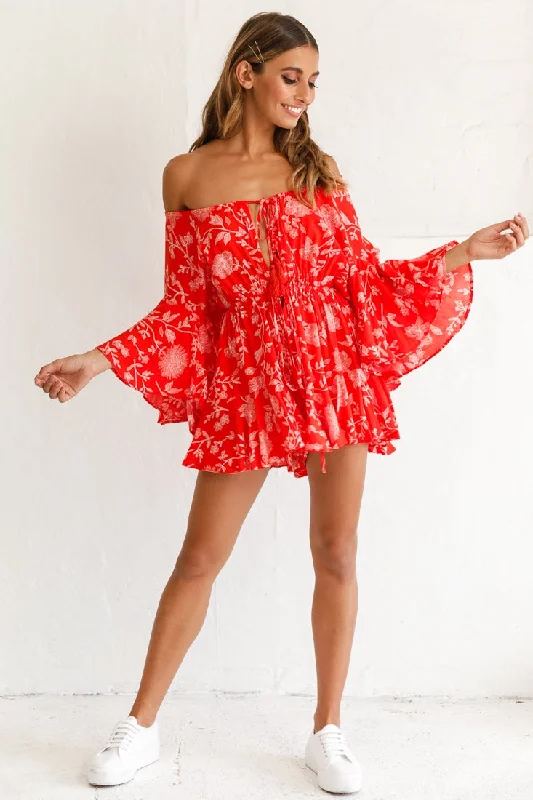 Ruffled Women Dress with Multiple Layers for a Playful and Girly StyleRuffled Women Dress with Multiple Layers for a Playful and Girly StyleFiona Drawstring Floral Romper Red