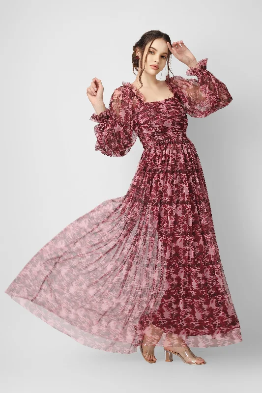 Lace - Embellished Women Dress for an Elegant and Sophisticated AppearanceLace - Embellished Women Dress for an Elegant and Sophisticated AppearanceLana Burgundy Printed Tulle Dress Lace - Embellished Women Dress for an Elegant and Sophisticated AppearanceLace - Embellished Women Dress for an Elegant and Sophisticated AppearanceLana Burgundy Printed Tulle Dress