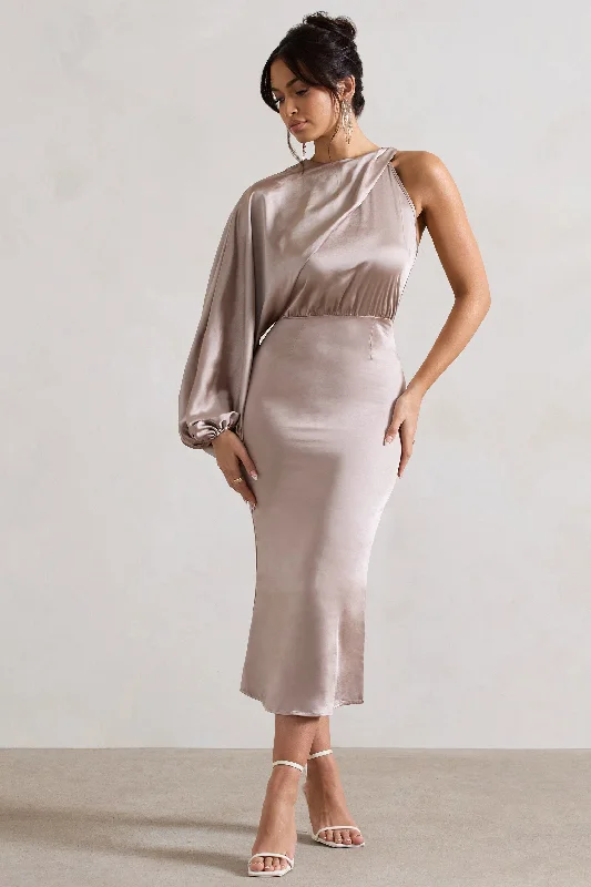 Plus Size Women Dress with a Flattering A - Line Cut for Comfort and StylePlus Size Women Dress with a Flattering A - Line Cut for Comfort and StyleNola | Taupe Satin One-Sleeve Midi Dress Plus Size Women Dress with a Flattering A - Line Cut for Comfort and StylePlus Size Women Dress with a Flattering A - Line Cut for Comfort and StyleNola | Taupe Satin One-Sleeve Midi Dress