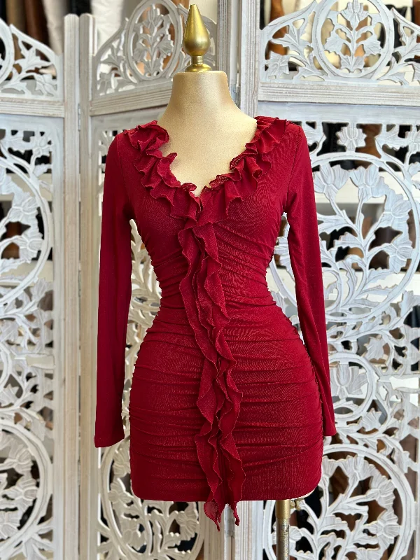 Empire Waist Women Dress to Accentuate the Bust and Conceal the WaistEmpire Waist Women Dress to Accentuate the Bust and Conceal the WaistRed Ruched Ruffle Mini Dress-Stretchy Empire Waist Women Dress to Accentuate the Bust and Conceal the WaistEmpire Waist Women Dress to Accentuate the Bust and Conceal the WaistRed Ruched Ruffle Mini Dress-Stretchy