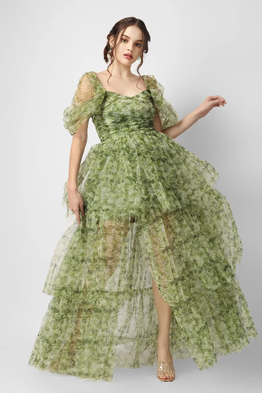 Backless Women Dress for a Sexy and Alluring Look at Evening EventsBackless Women Dress for a Sexy and Alluring Look at Evening EventsSydney Tulle Maxi Dress in Green Print Backless Women Dress for a Sexy and Alluring Look at Evening EventsBackless Women Dress for a Sexy and Alluring Look at Evening EventsSydney Tulle Maxi Dress in Green Print