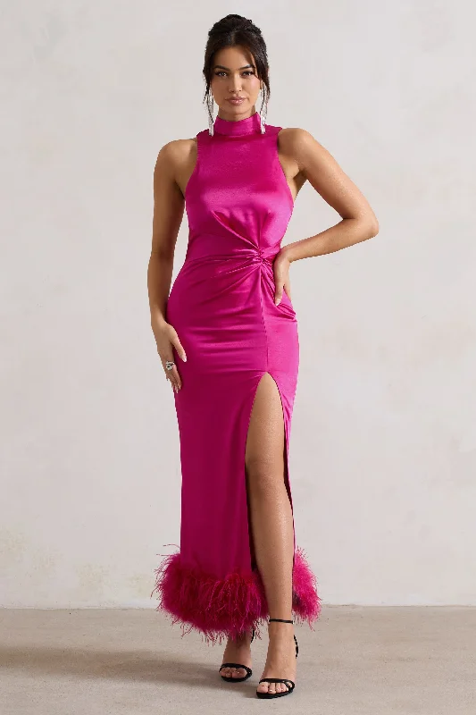 Plus Size Women Dress with a Flattering A - Line Cut for Comfort and StylePlus Size Women Dress with a Flattering A - Line Cut for Comfort and StyleZoe | Dark Pink Satin Twist Split Maxi Dress With Feather Trim Plus Size Women Dress with a Flattering A - Line Cut for Comfort and StylePlus Size Women Dress with a Flattering A - Line Cut for Comfort and StyleZoe | Dark Pink Satin Twist Split Maxi Dress With Feather Trim