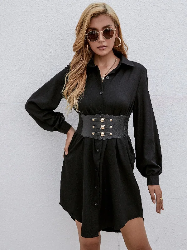 Plus Size Women Dress with a Flattering A - Line Cut for Comfort and Style Plus Size Women Dress with a Flattering A - Line Cut for Comfort and Style KittenAlarm - Corset Elastic Belt Shirt Dress