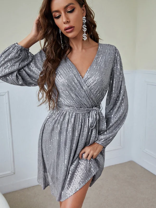 Little Black Women Dress with Sequins for a Glamorous Night Out Little Black Women Dress with Sequins for a Glamorous Night Out KittenAlarm - Long sleeve sequined short V-neck dress Little Black Women Dress with Sequins for a Glamorous Night Out Little Black Women Dress with Sequins for a Glamorous Night Out KittenAlarm - Long sleeve sequined short V-neck dress
