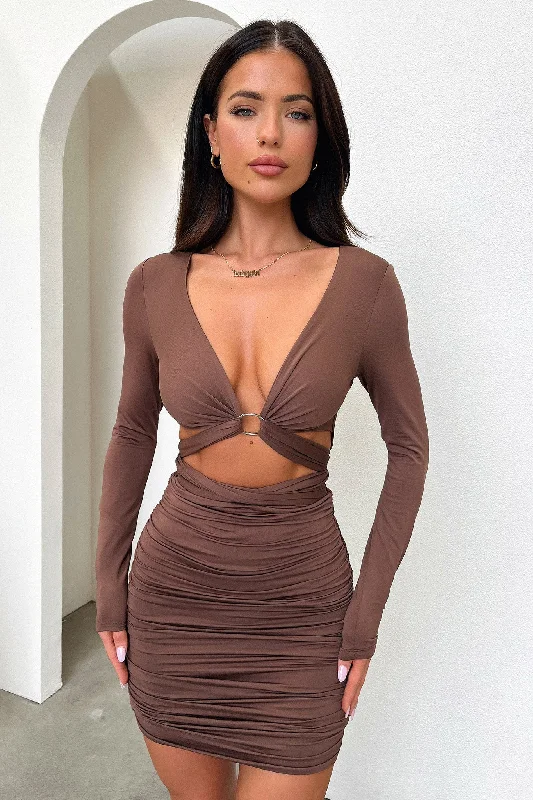 Mini Women Dress with a Short Hem for a Young and Trendy Style Mini Women Dress with a Short Hem for a Young and Trendy Style Laverna Dress - Brown Mini Women Dress with a Short Hem for a Young and Trendy Style Mini Women Dress with a Short Hem for a Young and Trendy Style Laverna Dress - Brown