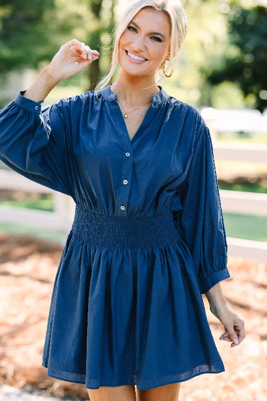 Empire Waist Women Dress to Accentuate the Bust and Conceal the Waist Empire Waist Women Dress to Accentuate the Bust and Conceal the Waist Pinch: Work For You Navy Blue Smocked Waist Dress Empire Waist Women Dress to Accentuate the Bust and Conceal the Waist Empire Waist Women Dress to Accentuate the Bust and Conceal the Waist Pinch: Work For You Navy Blue Smocked Waist Dress