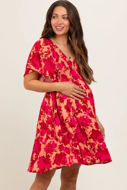 Plus Size Women Dress with a Flattering A - Line Cut for Comfort and Style Plus Size Women Dress with a Flattering A - Line Cut for Comfort and Style Red Leaf Print Smocked V-Neck Maternity Dress Plus Size Women Dress with a Flattering A - Line Cut for Comfort and Style Plus Size Women Dress with a Flattering A - Line Cut for Comfort and Style Red Leaf Print Smocked V-Neck Maternity Dress