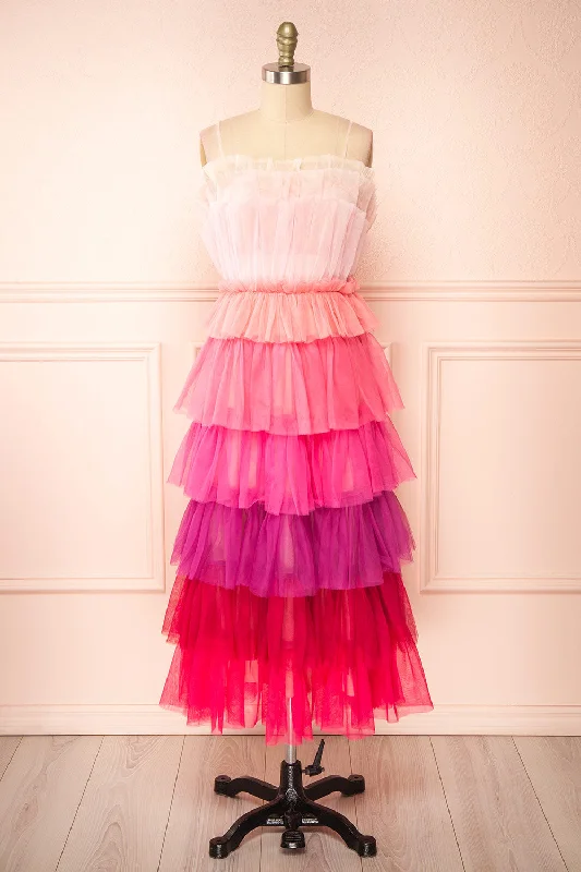 Ruffled Women Dress with Multiple Layers for a Playful and Girly StyleRuffled Women Dress with Multiple Layers for a Playful and Girly StyleAudee | Pink Layered Tulle Midi Dress Ruffled Women Dress with Multiple Layers for a Playful and Girly StyleRuffled Women Dress with Multiple Layers for a Playful and Girly StyleAudee | Pink Layered Tulle Midi Dress