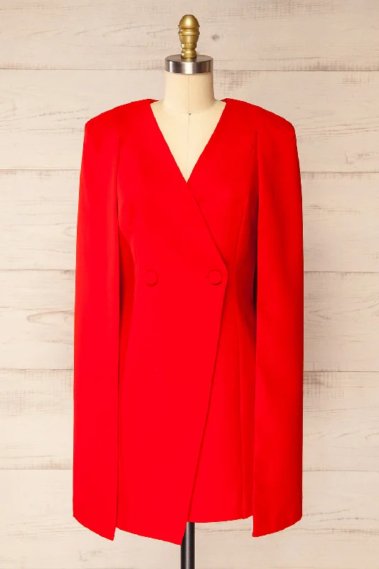 Plus Size Women Dress with a Flattering A - Line Cut for Comfort and StylePlus Size Women Dress with a Flattering A - Line Cut for Comfort and StyleBaumeles Red | Cape Blazer Dress