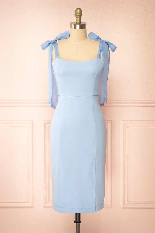Plus Size Women Dress with a Flattering A - Line Cut for Comfort and StylePlus Size Women Dress with a Flattering A - Line Cut for Comfort and StyleClaudy | Short Blue Dress w/ Bow Straps