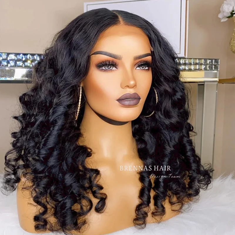 Brennas New Design Romantic Bouncy Curly human hair wigs 13x4/13x6 Lace Front Gluless Wigs