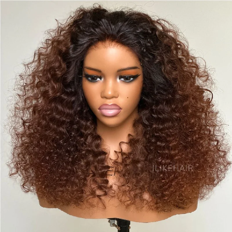 Glueless Ombre Brown Curly 5x5 Lace Closure Wig