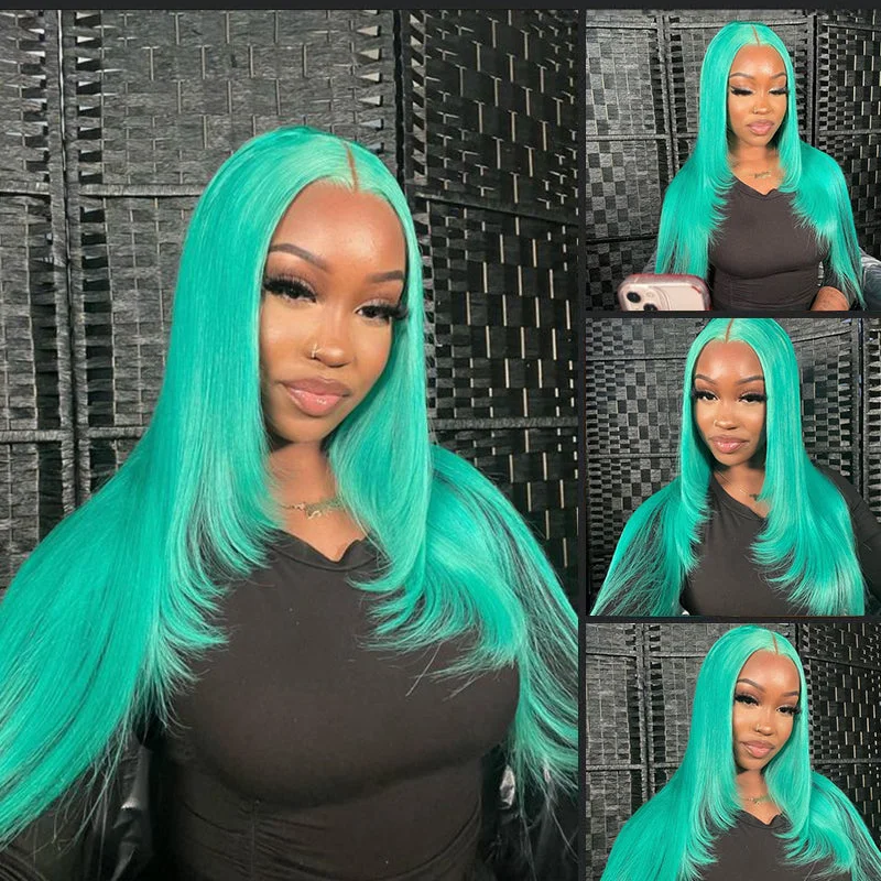 Mint Green 13x6 Transparent Lace Wig 100% Virgin Human Hair