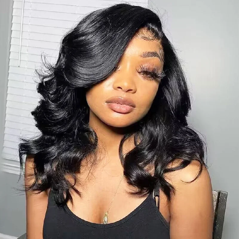 MORE FACE Body Wave Bob Wig Natural Color 13x4 Lace Frontal Human Hair Wigs For Women