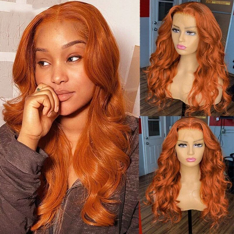 Orange Ginger #350 Colored Body Wave Wig Transparent Lace Wig Human Hair