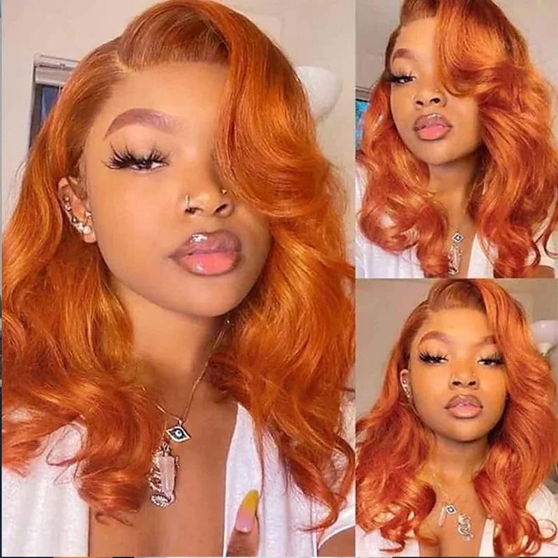 Orange Color Body Wave Wig Pre-plucked HD Lace Front Wig Human Hair