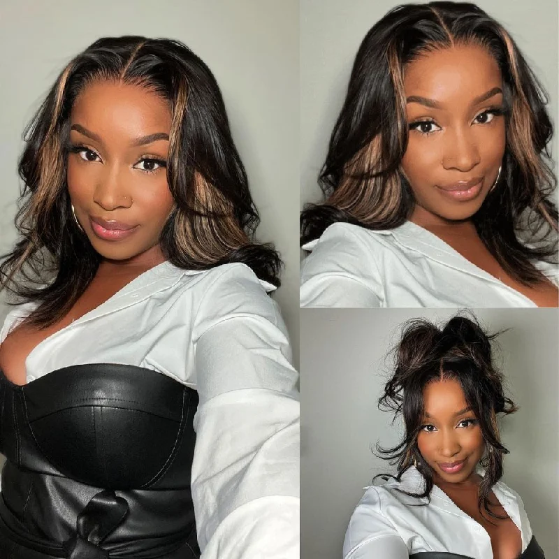 Put on & Go Blonde Mix Black Layered Cut Wavy 5X5 Lace Closure Wig