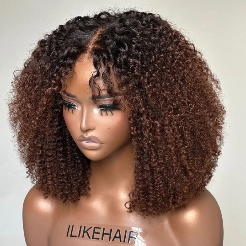 Put on & Go Ombre Brown Jerry Curly Bob Lace Closure Wig